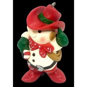 Vintage 1982 Hallmark Christmas Ornament Snowman Cowboy Boots Hat Rope 3" CL35